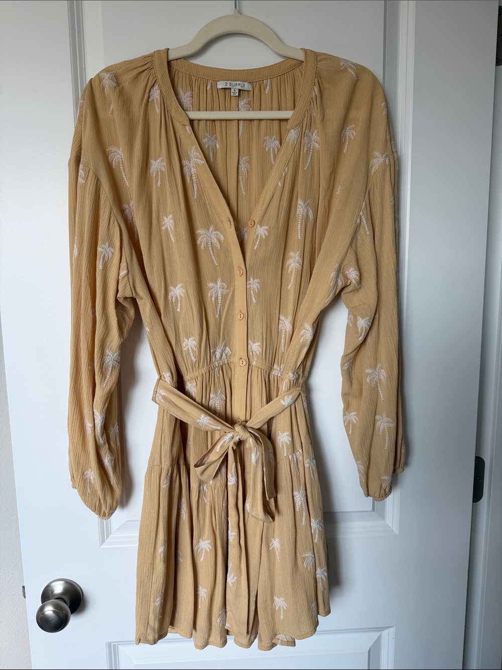 Z Supply Palm Print Tie-Waist Dress in Mustard